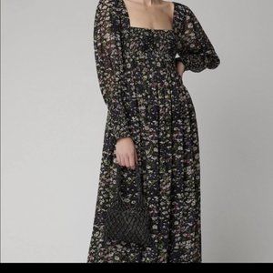Floral Print Long Sleeve Georgette Maxi Dress